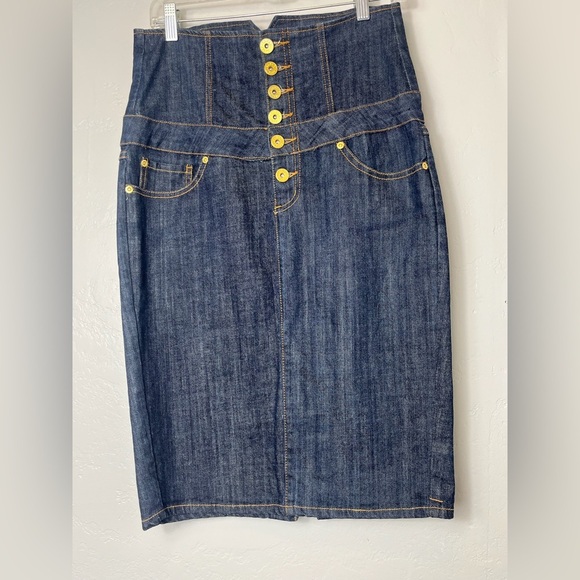 Dresses & Skirts - Denim Skirt with Yellow Buttons
